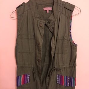 Green Army Vest with Rainbow Detail Pockets